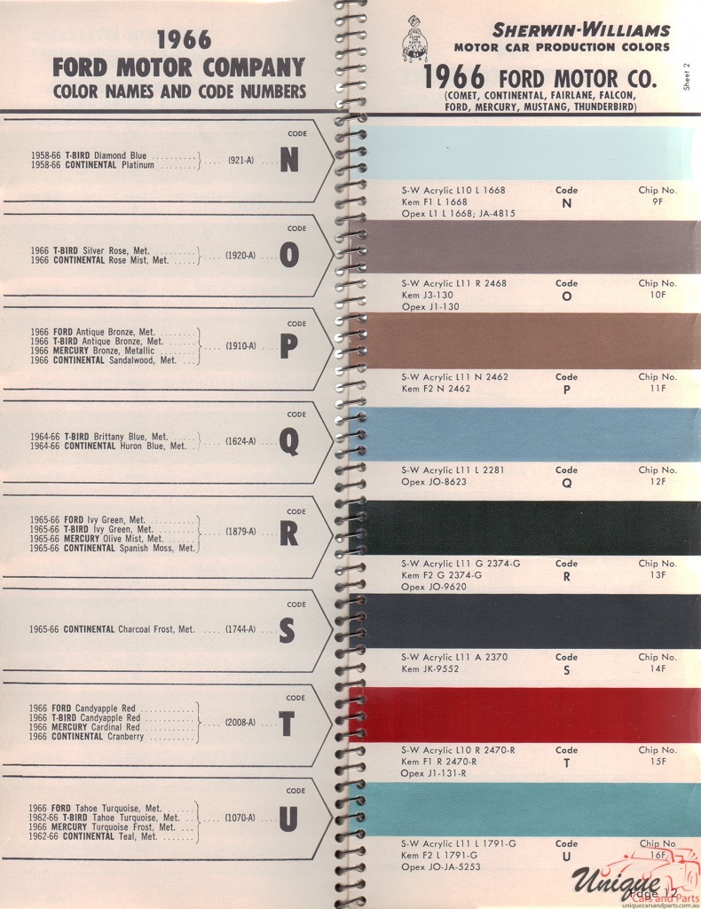 1966 Ford Paint Charts Williams 2